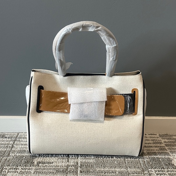 Fabric Horse | Weekender Tote Bag - Black | Fabric Horse Canvas Tote with Tan Belt Accent and Black Trim